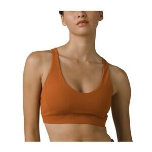 prAna Sports Bra WMNS S Orange Strappy Back Soft Yoga Light Support Minimalist